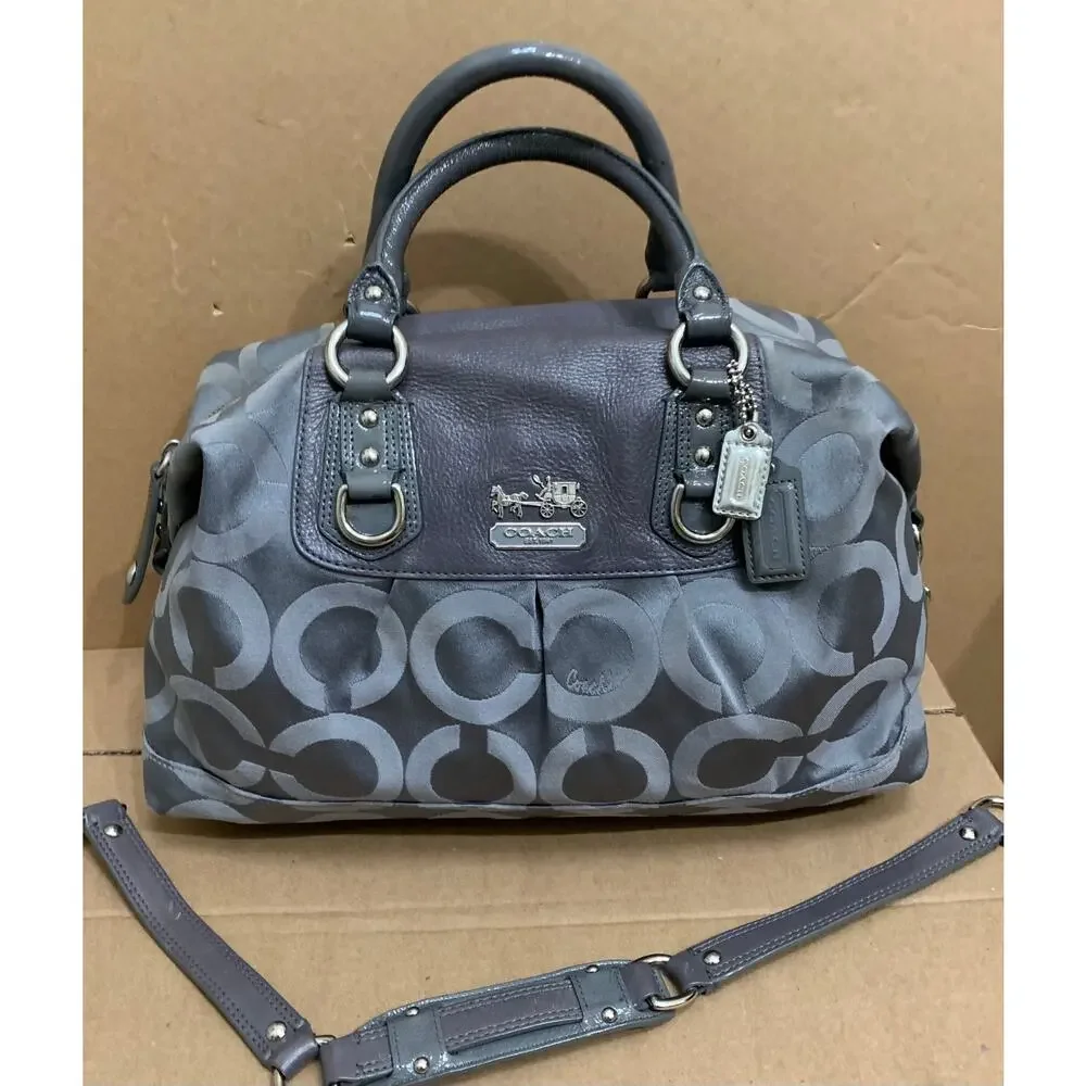 COACH MADISON Large Gray OP ART Logo Vintage SABRINA Satchel/Shoulder Bag #12943